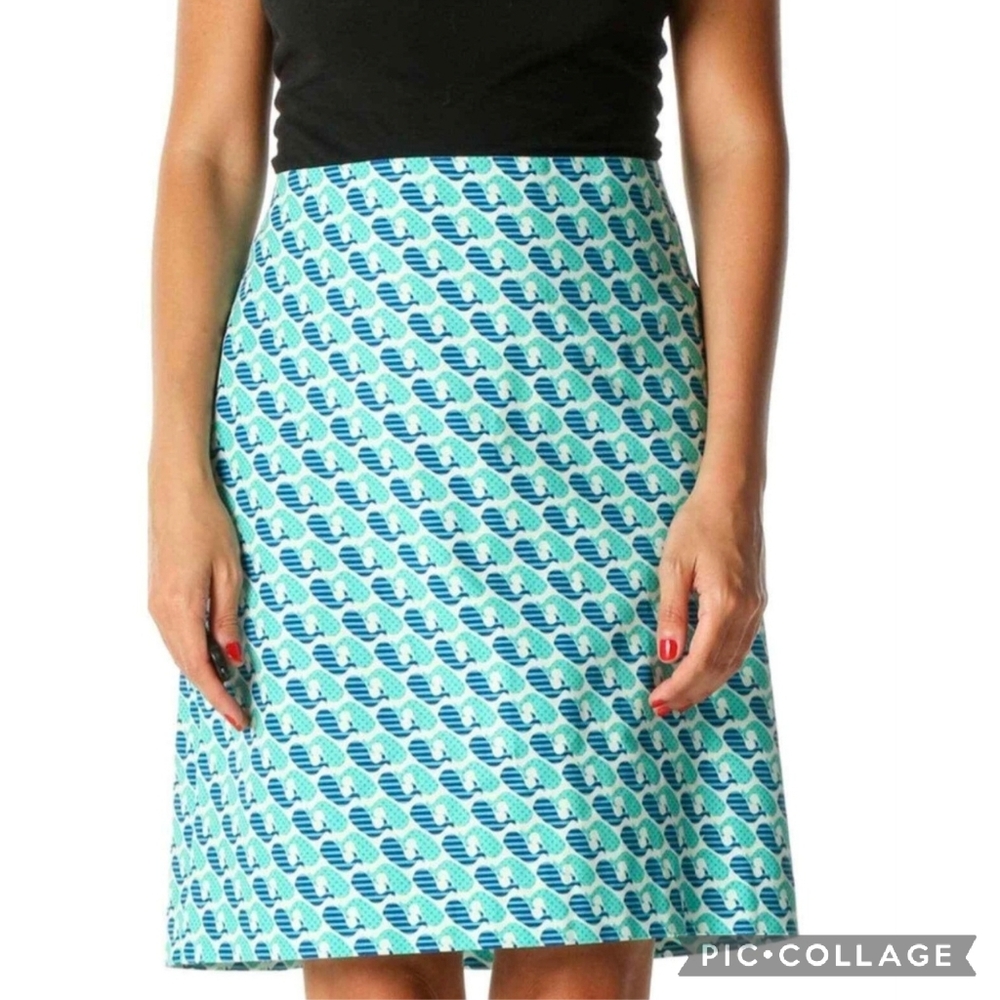 Talbots Petites 2P Pencil Skirt Fun Whimsical Blue Whale Print Figure Flattering